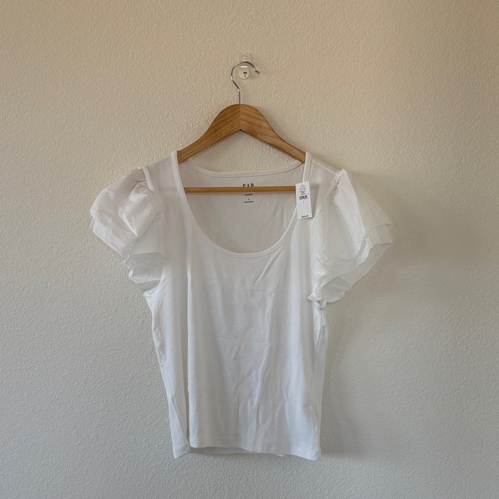 Gap White Ruffle Sleeve Blouse Size Large